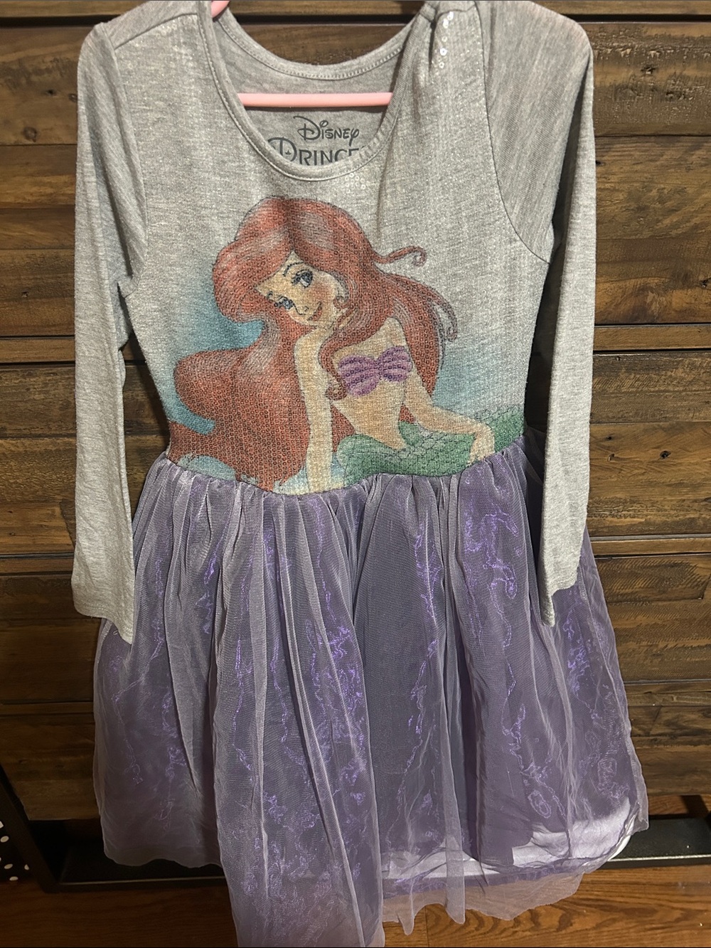 Disney Ariel Long-Sleeve Sequin top and tulle skirt. Little mermaid. Maxi dress